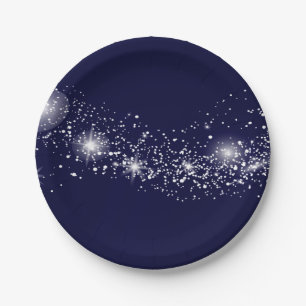 Elegant Sparkling Stars on Navy Blue  Paper Plate