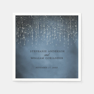 Elegant Sparkling String Lights Navy Blue Wedding Napkin