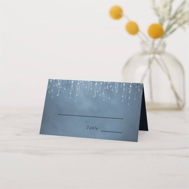 Elegant Sparkling String Lights Navy Blue Wedding Place Card (Front)