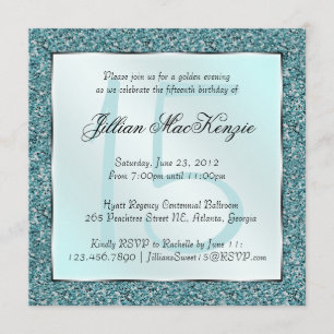 Elegant Sparkling Teal Sweet 15 Glitter Invite