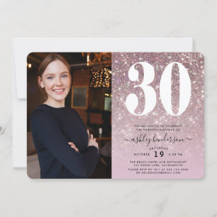 Elegant Sparkly 30th Birthday Party Photo Invitation