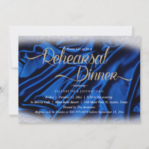 Elegant Sparkly Blue Calligraphy Rehearsal Dinner Invitation