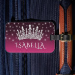 Elegant Sparkly Crown & Stars Hot Pink & Black Luggage Tag<br><div class="desc">♡ To choose a colour other than hot pink, simply open the design in the Zazzle Design Editor Tool and change the background colour. ♡ Add some glamourous bling to suitcases and bags with an elegant personalised luggage tag. The text on this template is simple to personalise with your monogrammed...</div>