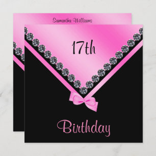Elegant Sparkly Diamonds & Pink Bow 17th Birthday Invitation