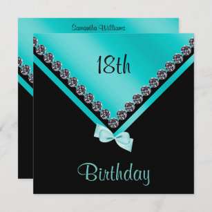 Elegant Sparkly Diamonds & Teal Bow 18th Birthday Invitation
