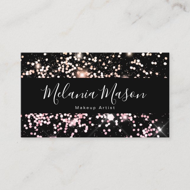 Elegant Sparkly Holographic Glitter Beauty Black Business Card (Front)