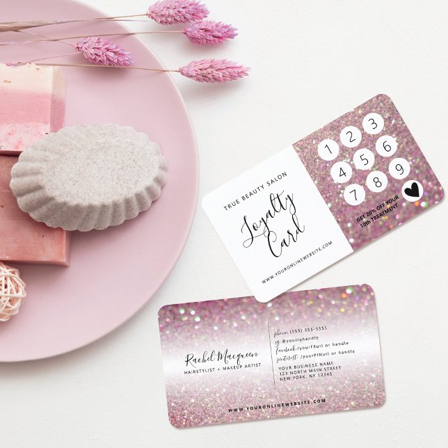 Elegant Sparkly Rose Pink Glitter Loyalty Card (Creator Uploaded)