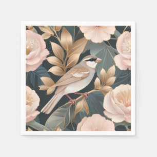 Elegant Sparrow Dusty Pink and Gold Floral Napkin