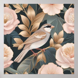 Elegant Sparrow Dusty Pink and Gold Floral Poster
