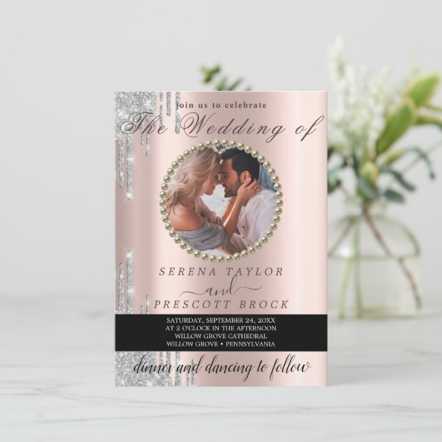 Elegant Special Rose Gold Photo Wedding Invitation (Standing Front)