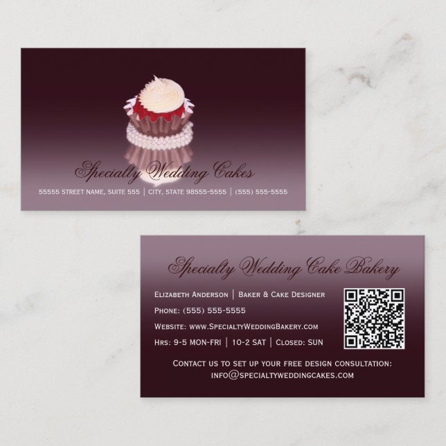 Elegant Speciality Wedding Cake Bakery With QR Cod Business Card (Front/Back)