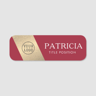 Elegant Spicy Red Gold Glitter Logo Girly Name Tag