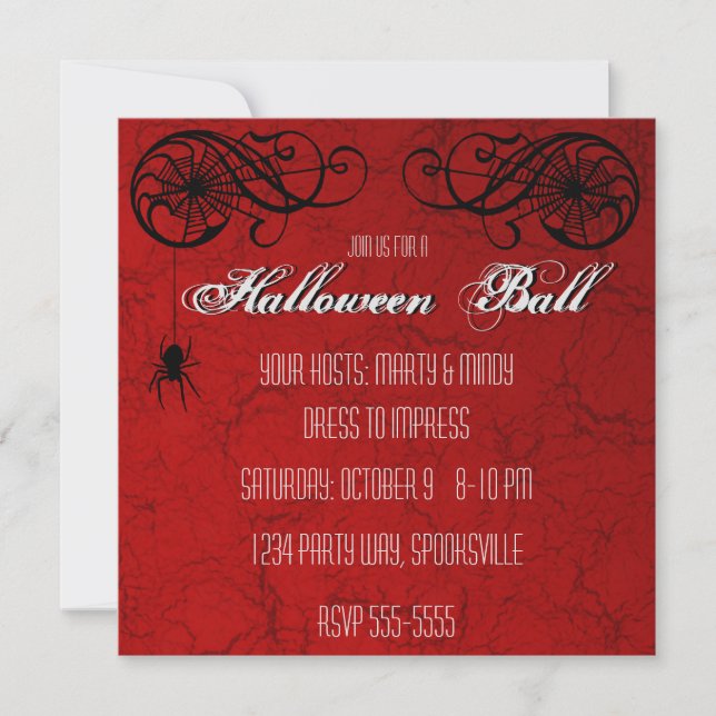 Elegant Spiderweb Halloween Ball Party Invitation (Front)