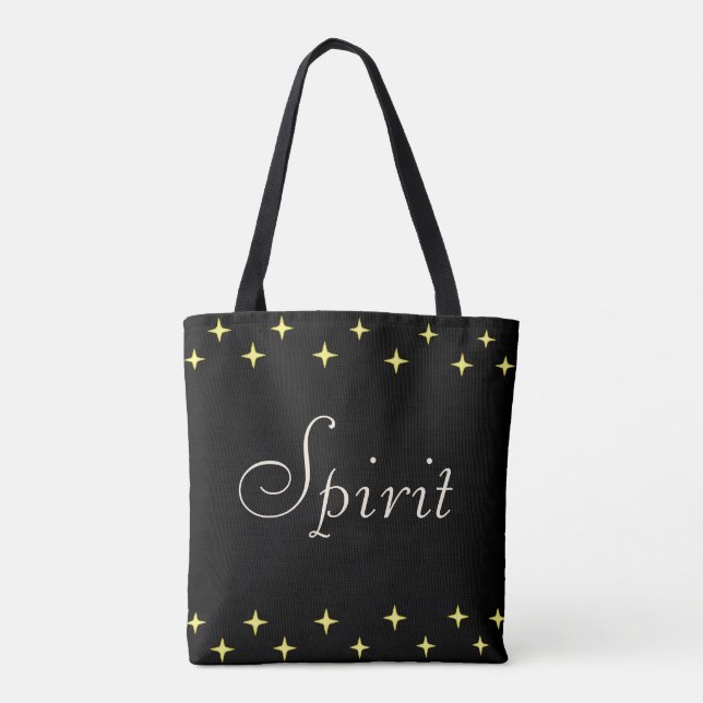 Elegant Spirit Calligraphy & Stars on Black Tote Bag (Back)