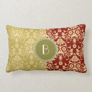 Elegant Split Damask Pattern with Monogram Lumbar Cushion
