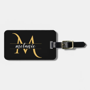 Elegant Split Monogram Gold Black Custom Address Luggage Tag