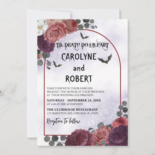 Elegant Spooky Floral Gothic Halloween Wedding Invitation (Front)
