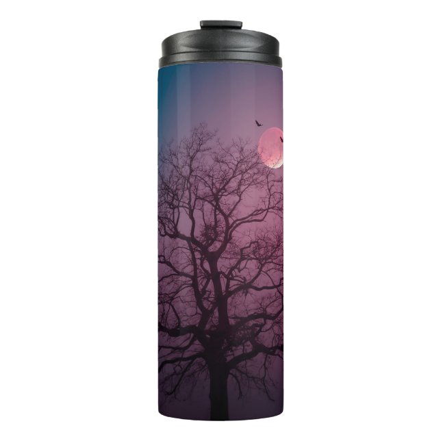 Elegant Spooky Halloween Theme Tree Moon Artwork Thermal Tumbler (Front)