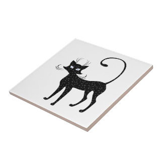 Elegant Spotted Black Cat Tile