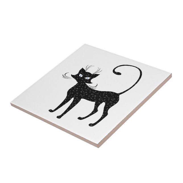 Elegant Spotted Black Cat Tile (Side)