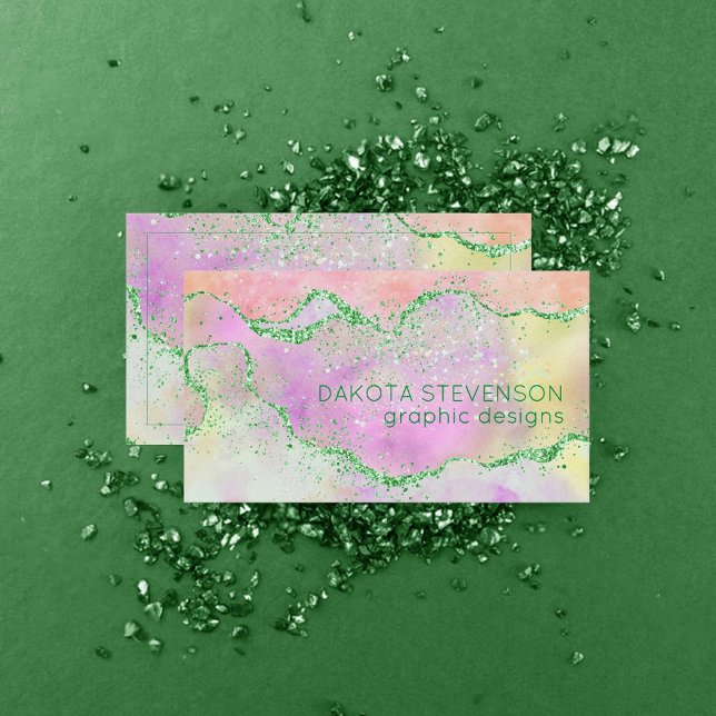 Elegant Spring Agate | Cute Green Pink and Yellow Business Card (Creator Uploaded)