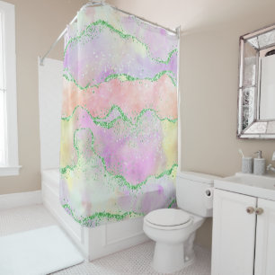 Elegant Spring Agate   Playful Faux Green Glitter Shower Curtain