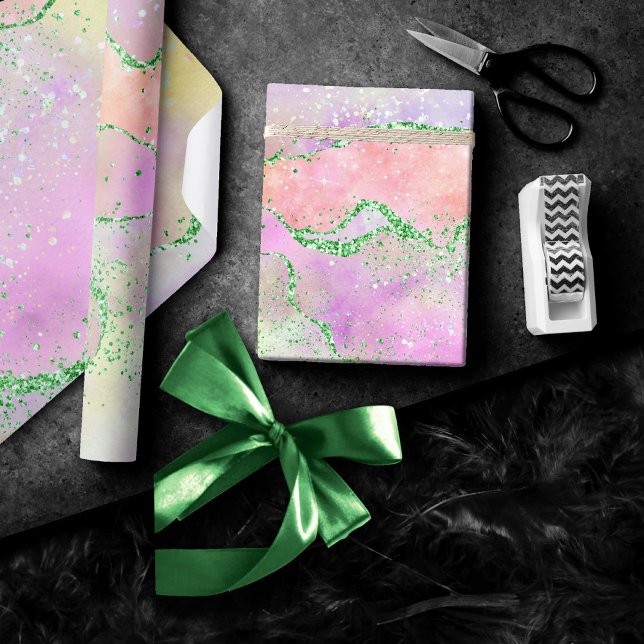 Elegant Spring Agate | Playful Faux Green Glitter Wrapping Paper (Creator Uploaded)
