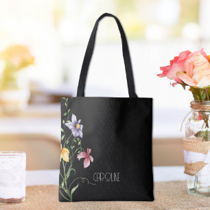 Elegant Spring Black Floral Boho Cute Tote Bag