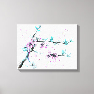 Elegant Spring blossom Pink floral Watercolor art Canvas Print