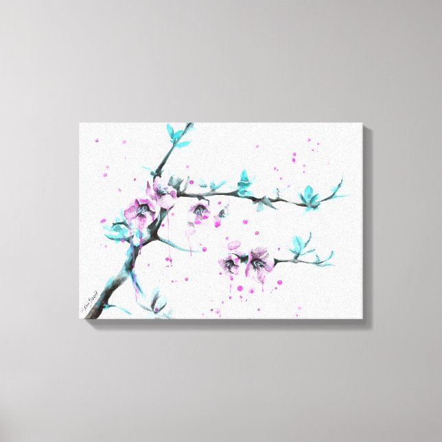 Elegant Spring blossom Pink floral Watercolor art Canvas Print (Front)