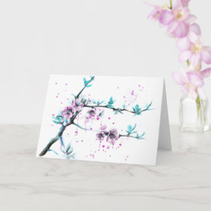 Elegant Spring blossom Pink floral Watercolor art Card