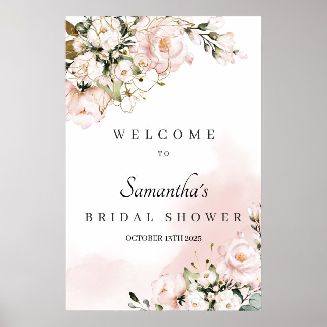 Elegant spring blush pink bridal shower welcome poster (Front)