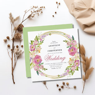 Elegant Spring Boho Floral Gold Square Wedding Invitation