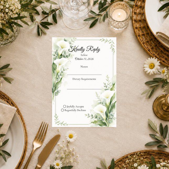 Elegant Spring Calla Lily Romance Wedding RSVP Card (Creator Uploaded)
