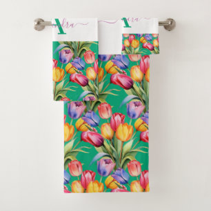 Elegant Spring Colours Tulips Towel Set