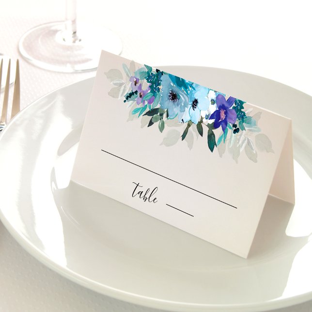Elegant spring dusty blue purple floral wedding place card (Creator Uploaded)