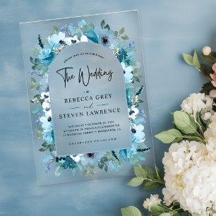 Elegant spring dusty blue white floral wedding acrylic invitations