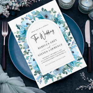 Elegant spring dusty blue white floral wedding invitation