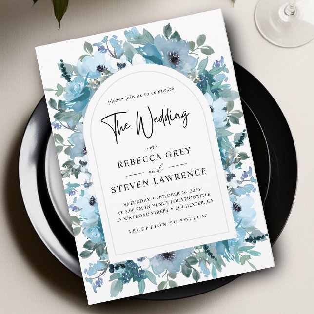 Elegant spring dusty blue white floral wedding invitation (Creator Uploaded)