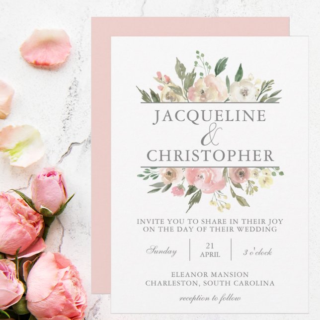 Elegant Spring Floral Blush Peony Wedding Invitation (Creator Uploaded)
