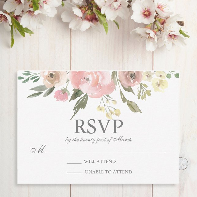 Elegant Spring Floral Blush Peony Wedding RSVP Card (Creator Uploaded)