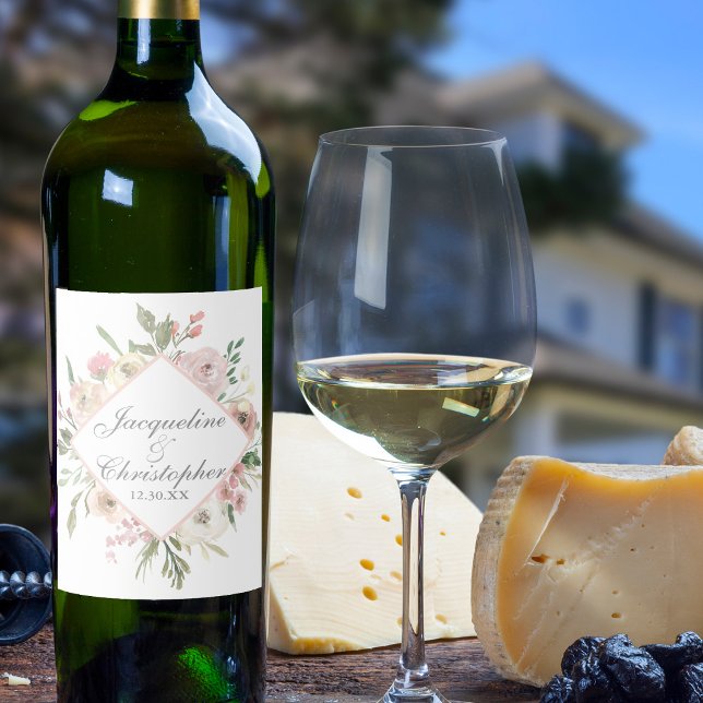 Elegant Spring Floral Blush Peony Wedding Wine Label (Creator Uploaded)