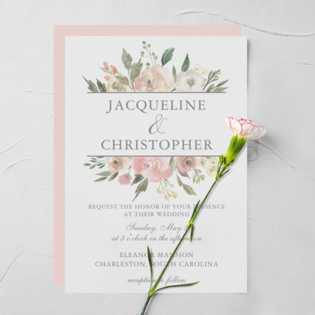 Elegant Spring Floral Blush Pink Peony Wedding Invitation (Creator Uploaded)