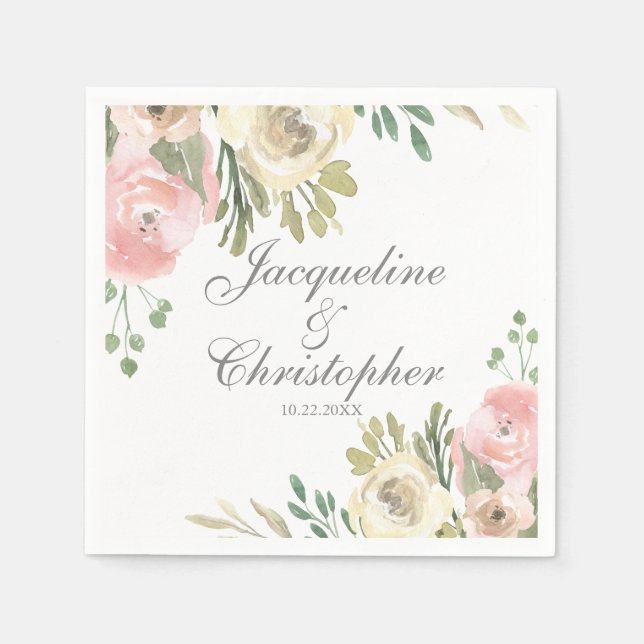 Elegant Spring Floral Blush Pink Peony Wedding Napkin (Front)