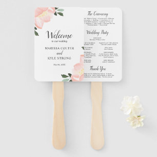 Elegant Spring Floral Blush Pink Wedding Program Hand Fan