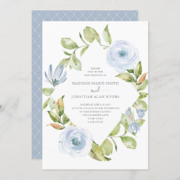 Elegant Spring Floral Diamond Dusty Blue Wedding Invitation