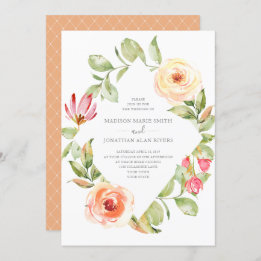 Elegant Spring Floral Diamond Peach Wedding Invitation