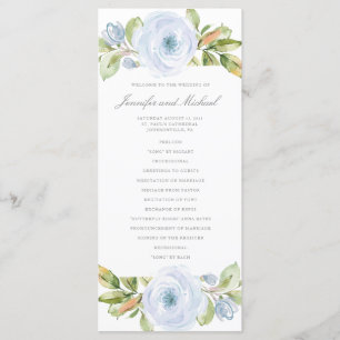 Elegant Spring Floral Dusty Blue Wedding Program Programme