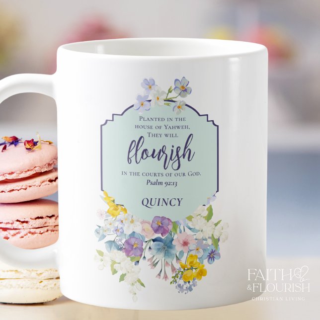 Elegant Spring Floral Scripture Personalised Coffee Mug (Creator Uploaded)