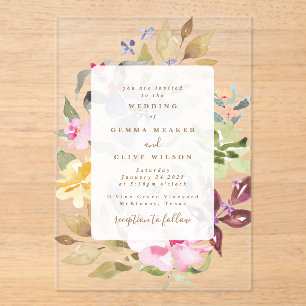 Elegant Spring Floral Watercolor Wedding Acrylic Invitations